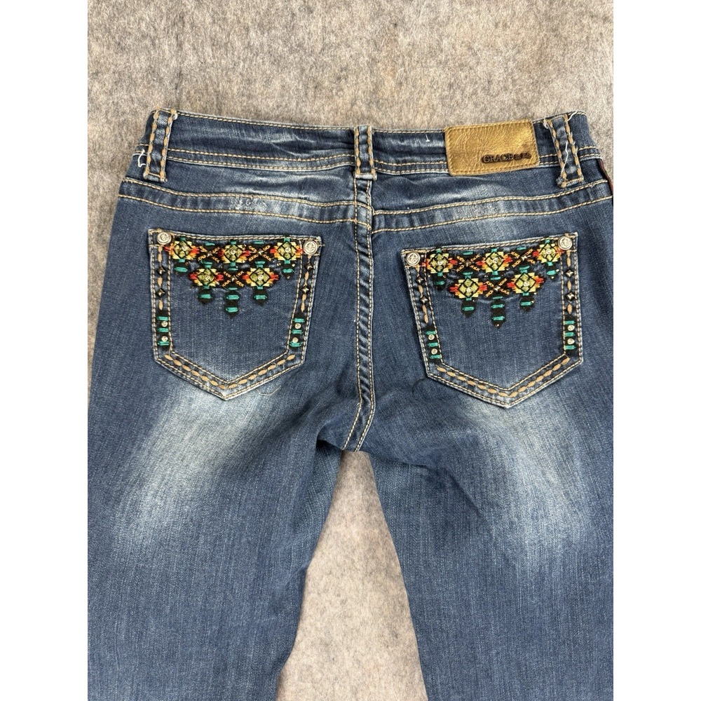 Grace In LA Jeans Women 27 Blue Denim Skinny Guitar Strap Southwest Native - Picture 10 of 11